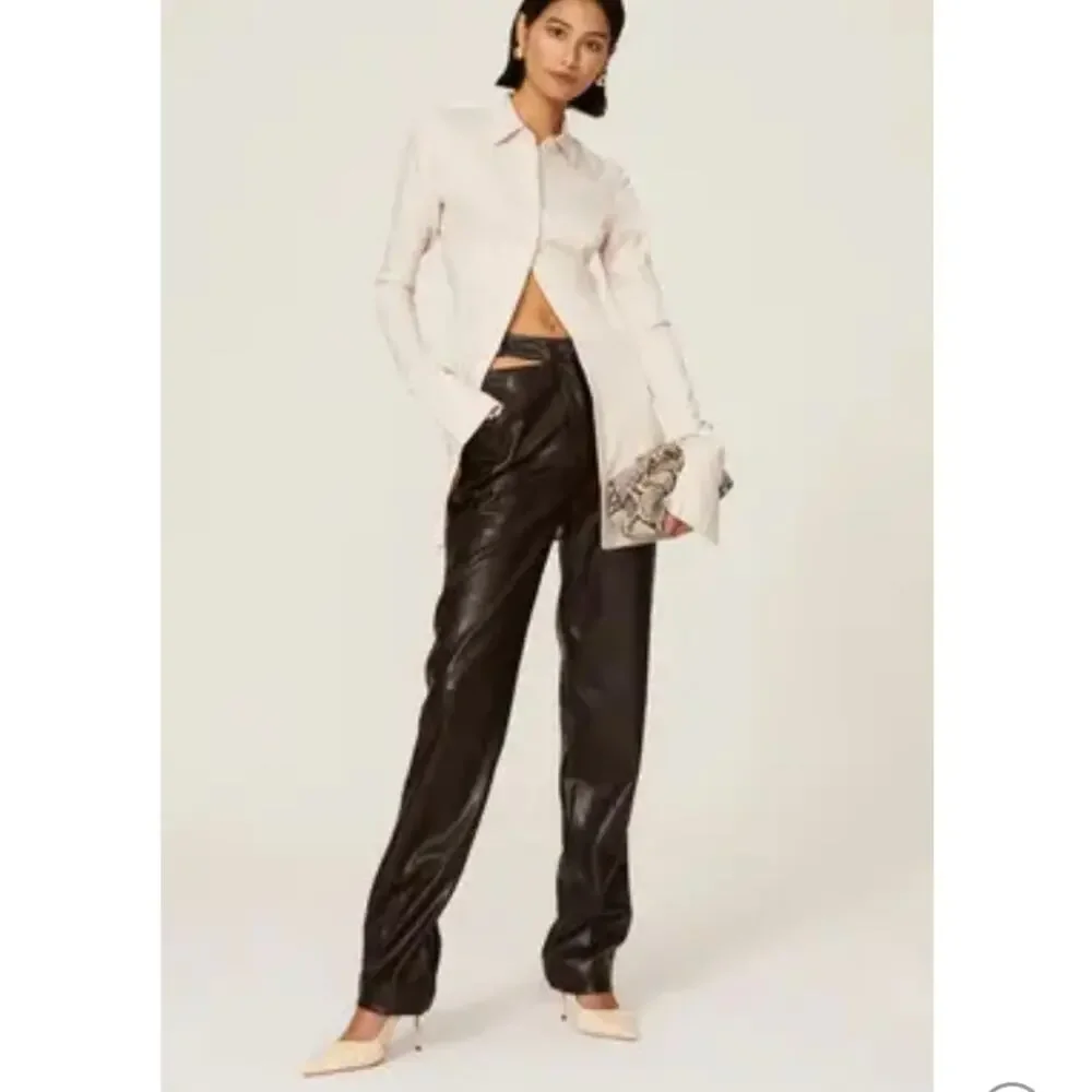 Jonathan Simkhai Amelia brown leather cutout high waist straight pants - Picture 14 of 14